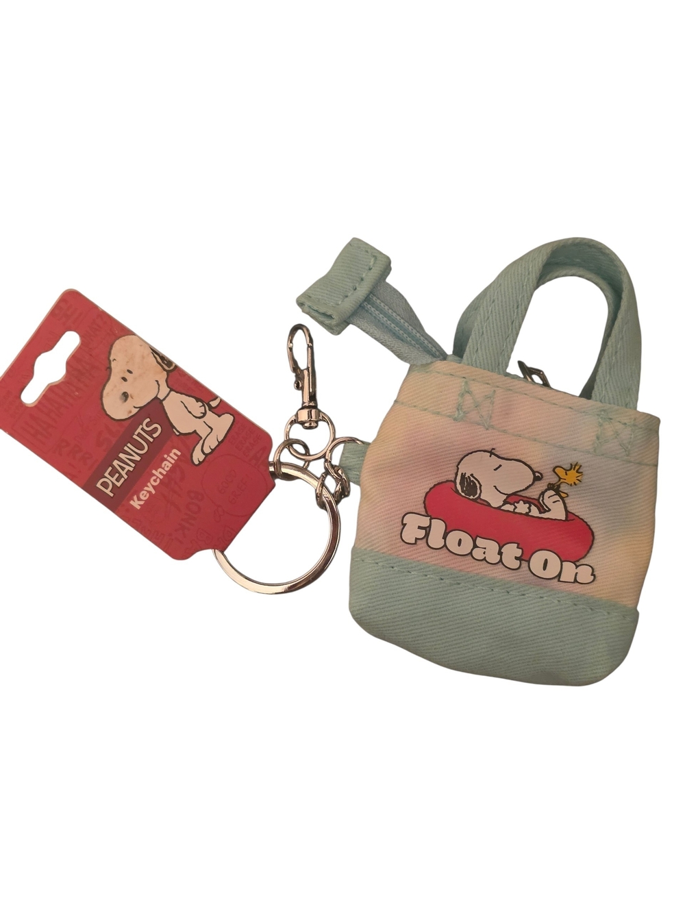 Peanuts Mini Bag Keychain in Light Blue with Snoopy Float On Graphic Nwt 2 Avail